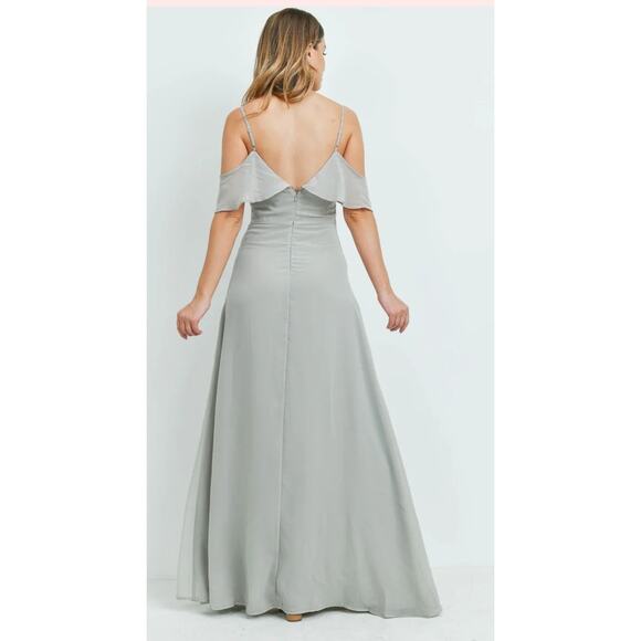 Birdy Grey Cold Shoulder Maxi Formal Dress in Dove Gray size Large - Picture 2 of 6